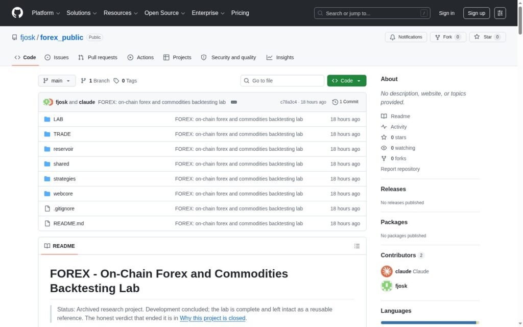 The forex_public GitHub repository
