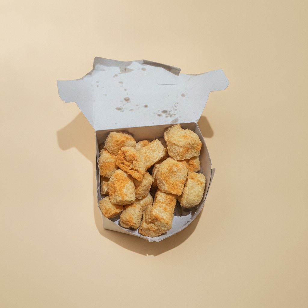 Crispy seasoned tofu bites in a takeaway box