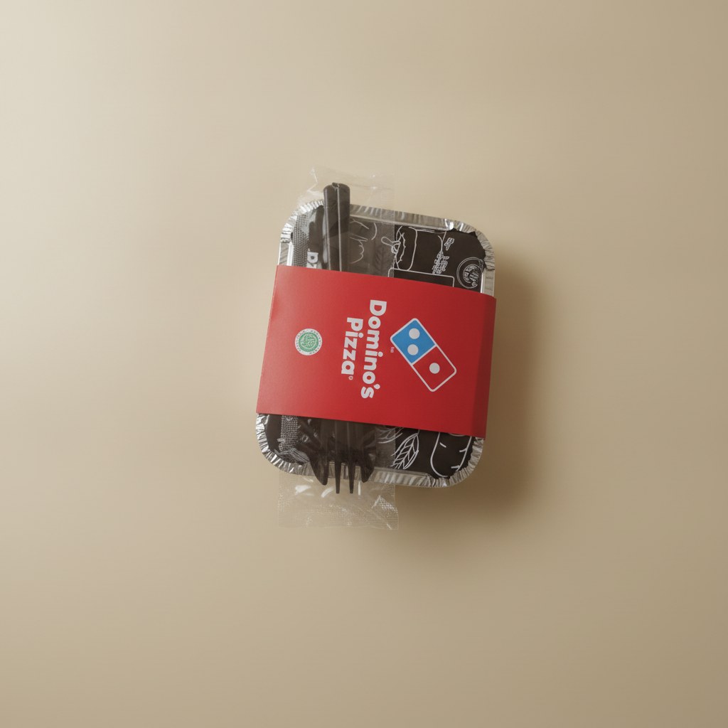 Takeout food packaging on a light colored surface.