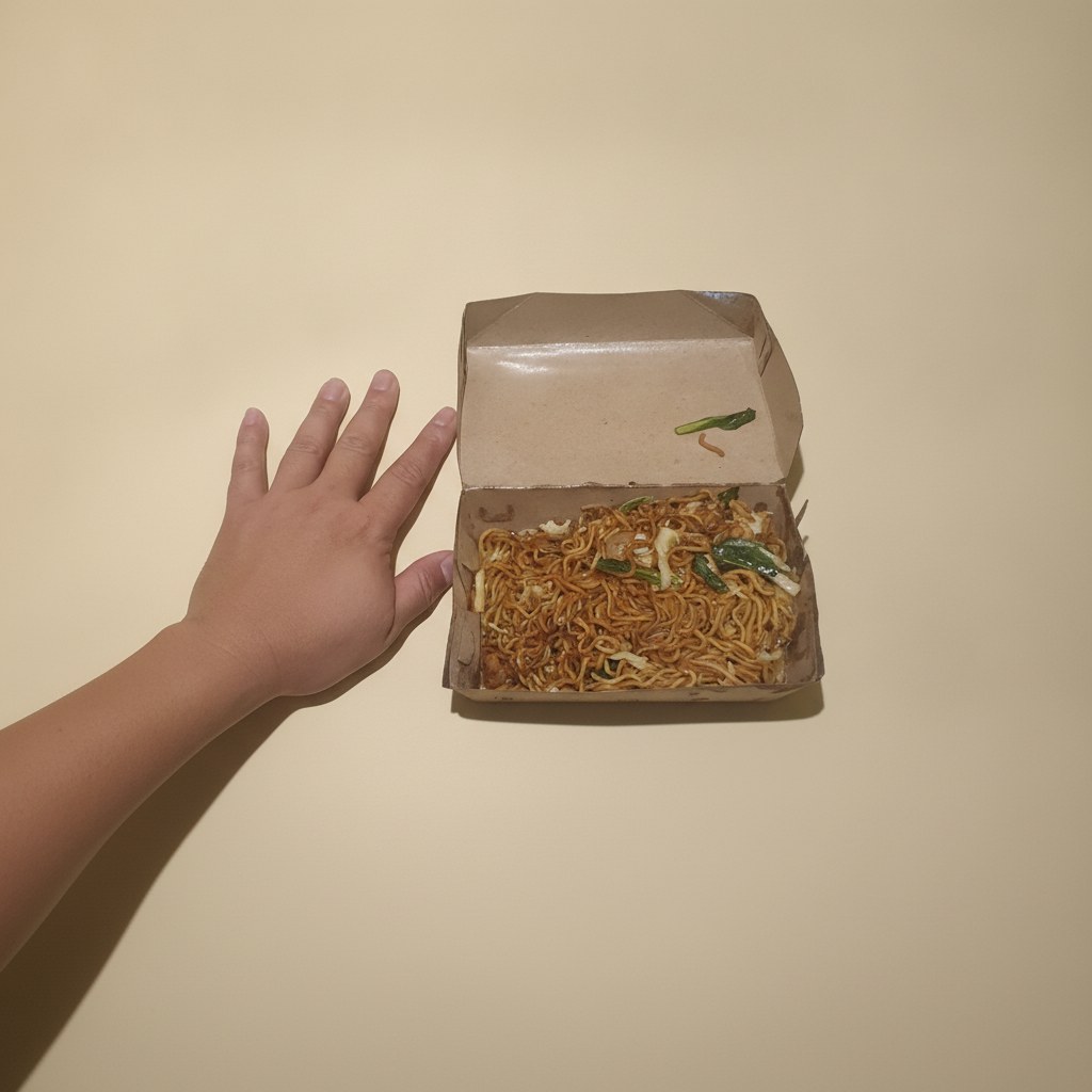 Noodles with vegetables in a takeaway box.